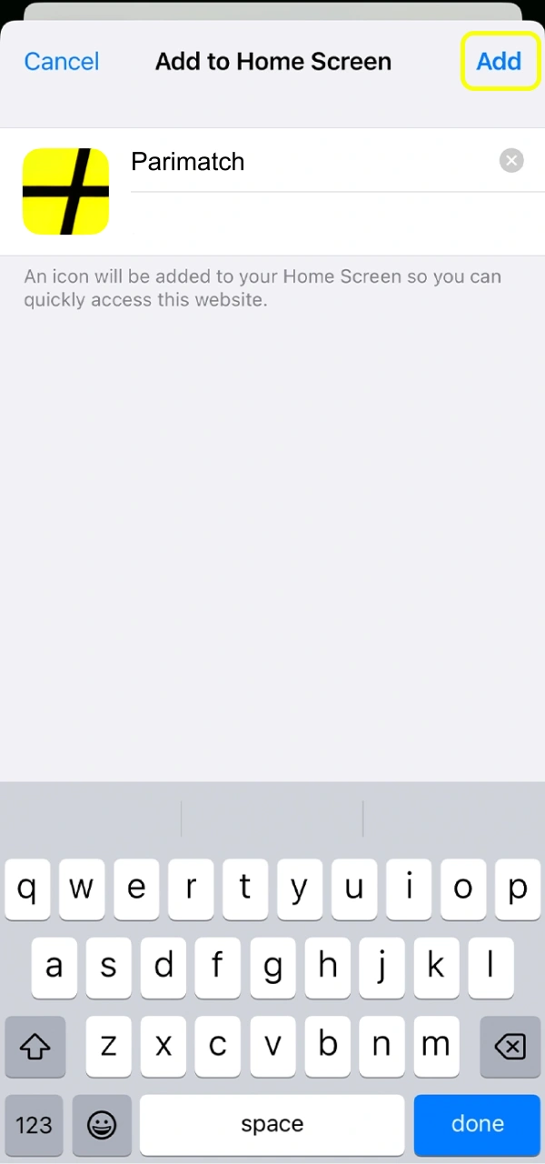 Confirm Parimatch iOS app installation on your home screen.