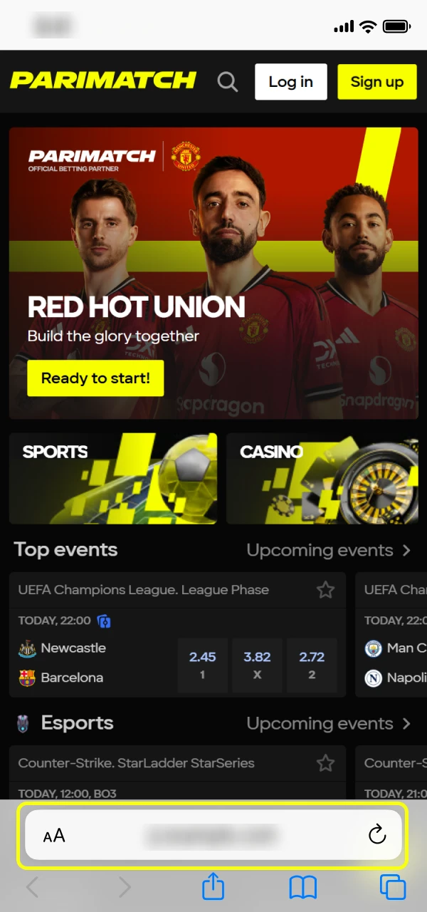 Access the Parimatch Tanzania website from your mobile browser.