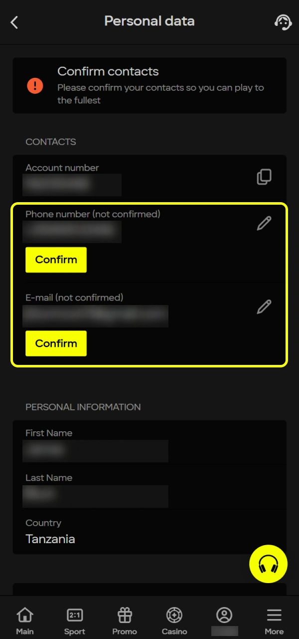 Upload an ID to verify your Parimatch app registration.
