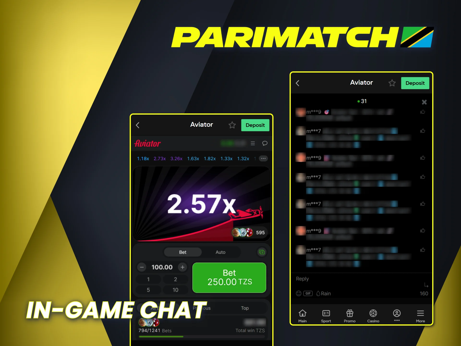 Interact with other players on Parimatch Aviator's in-game chat.