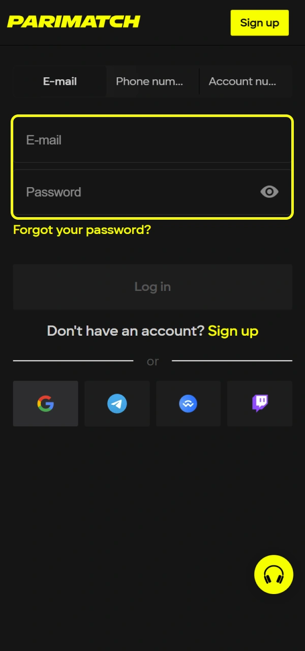Input your Parimatch credentials and password before playing Aviator game.