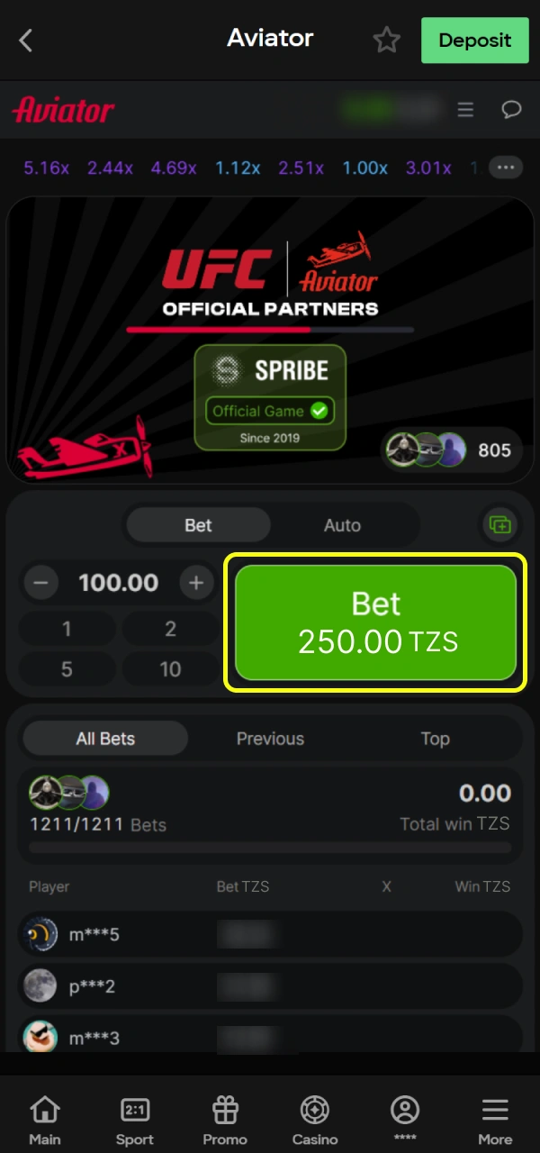 Place your Parimatch Aviator bet before a round.