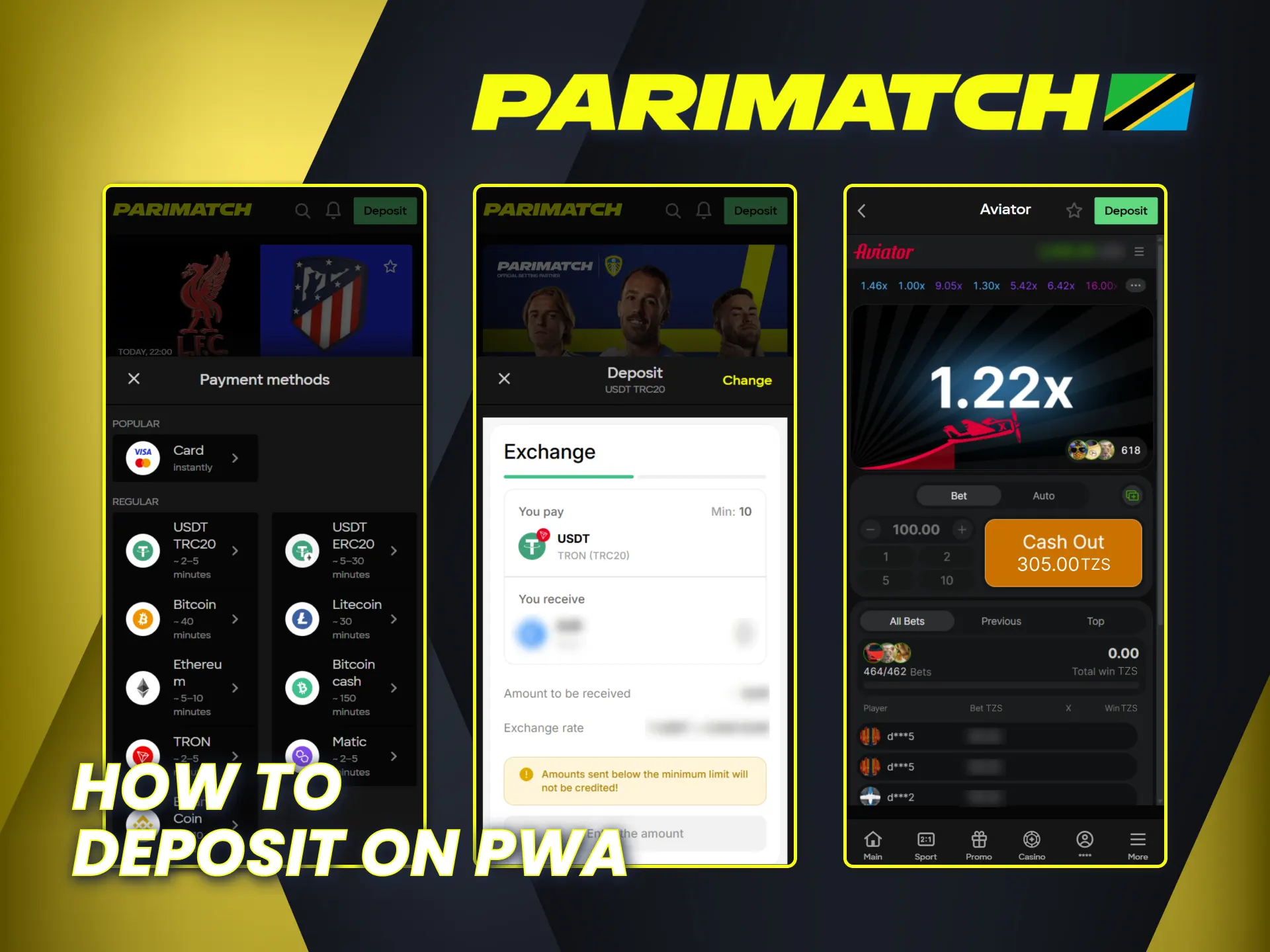 Deposit funds on the Parimatch Aviator app and start winning.