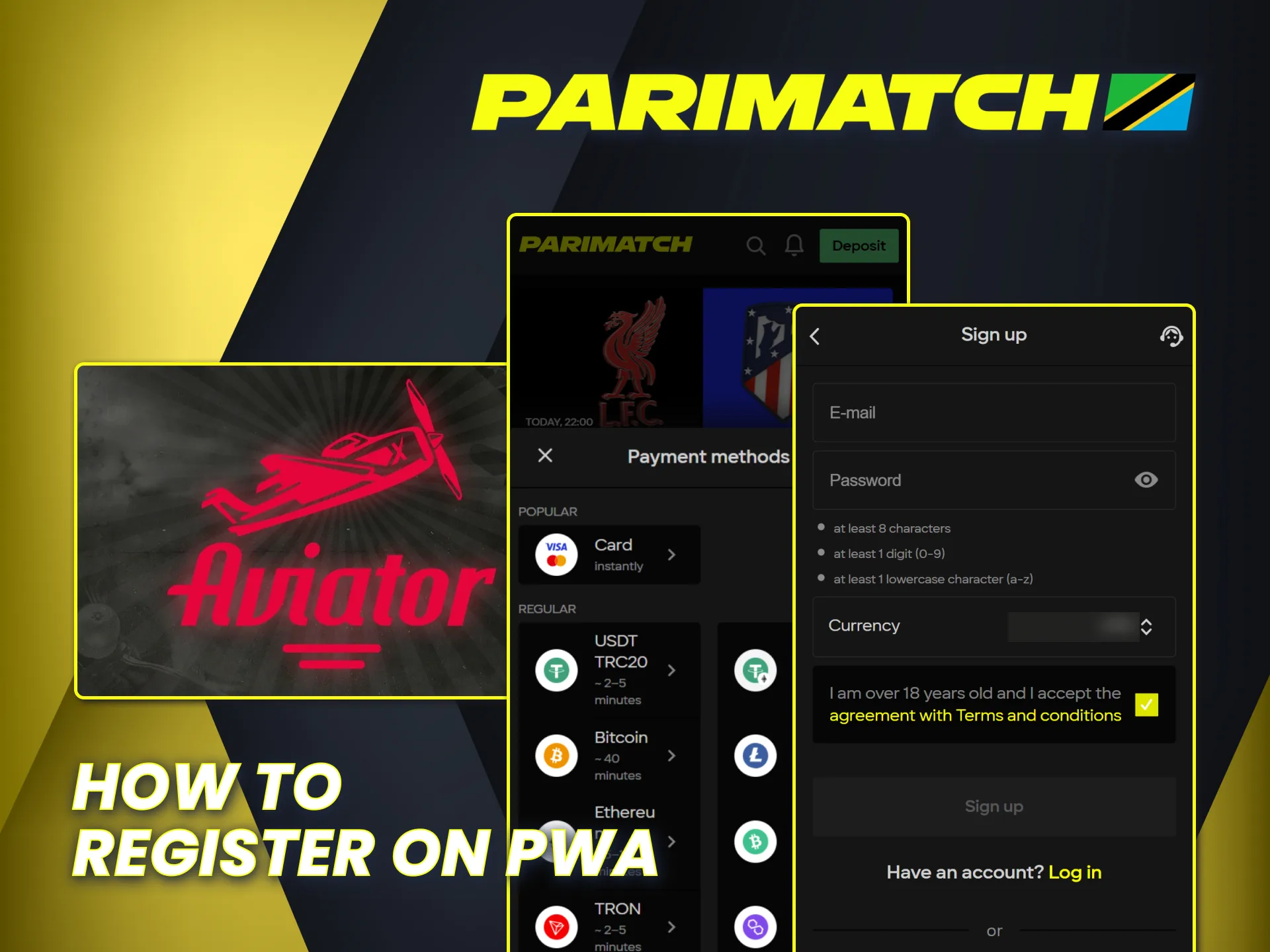 Use the Parimatch PWA for simple registration to play Aviator.