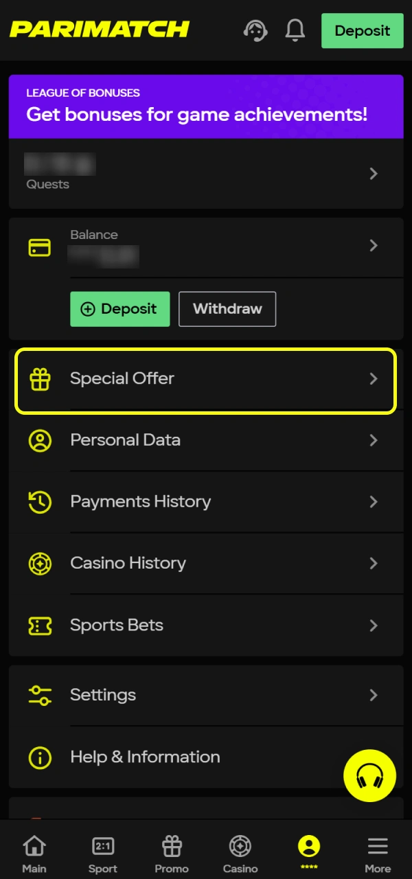 Get your Parimatch bonus after a successful deposit.