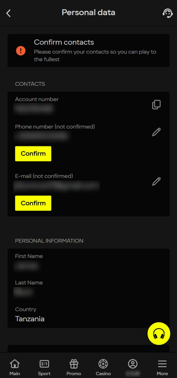 Verify your Parimatch identity to enable bonuses.