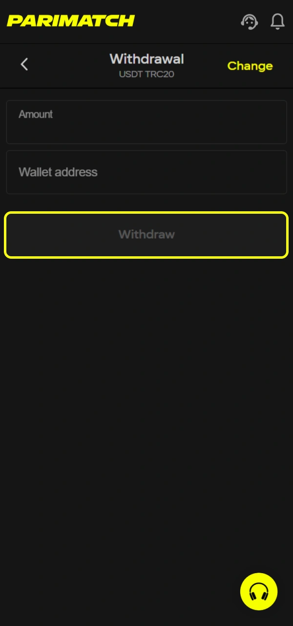 Confirm your Parimatch withdrawal and wait for processing.