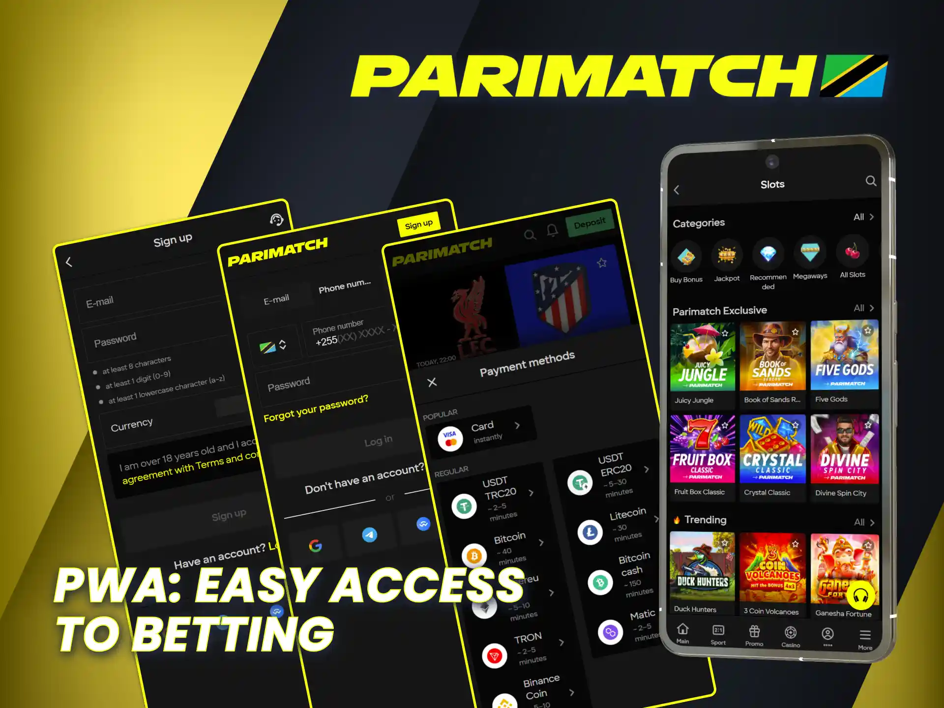 Access Parimatch sports and casino games via official PWA app.