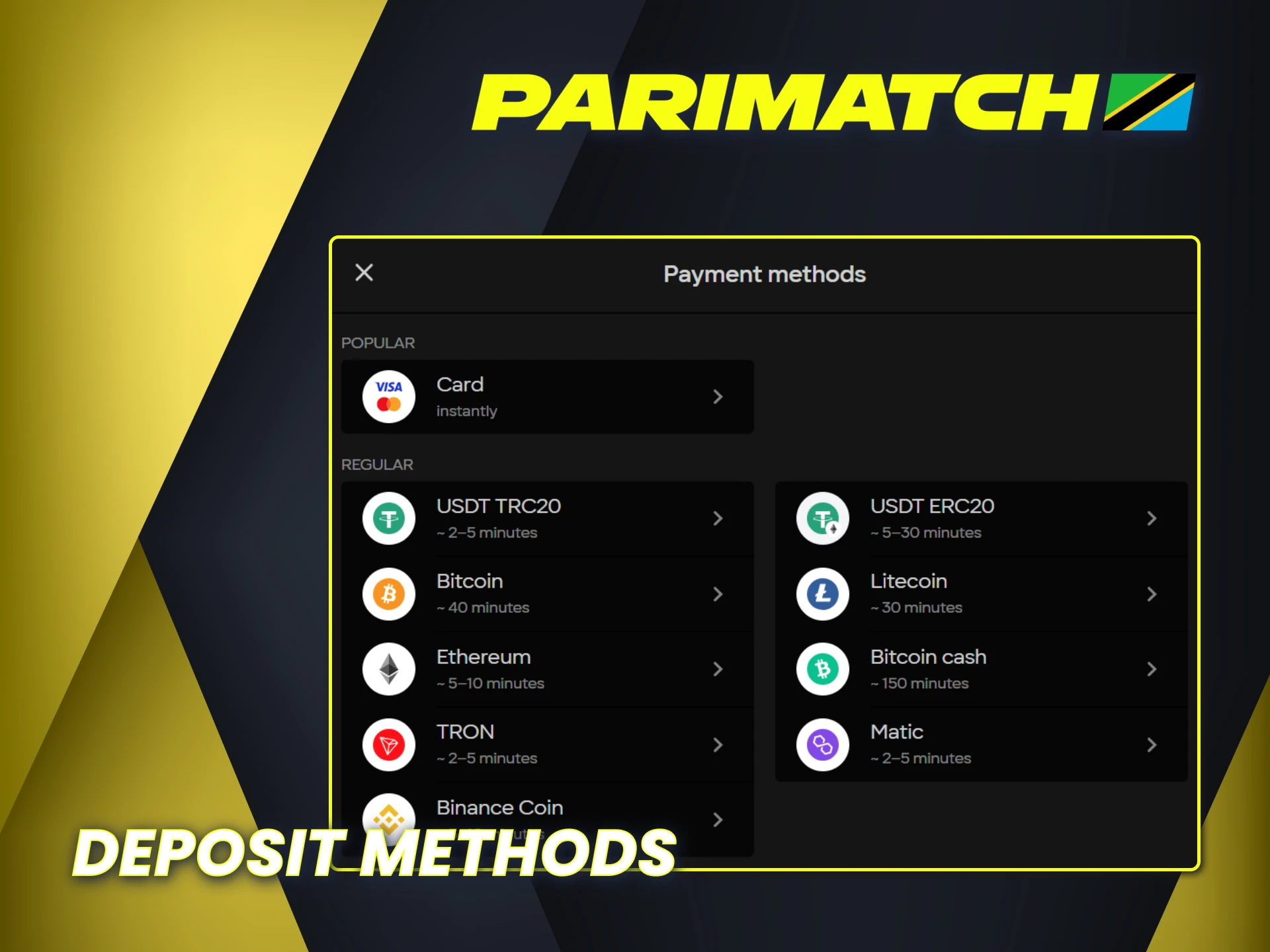 Use fast and secure deposit methods on Parimatch Tanzania website.