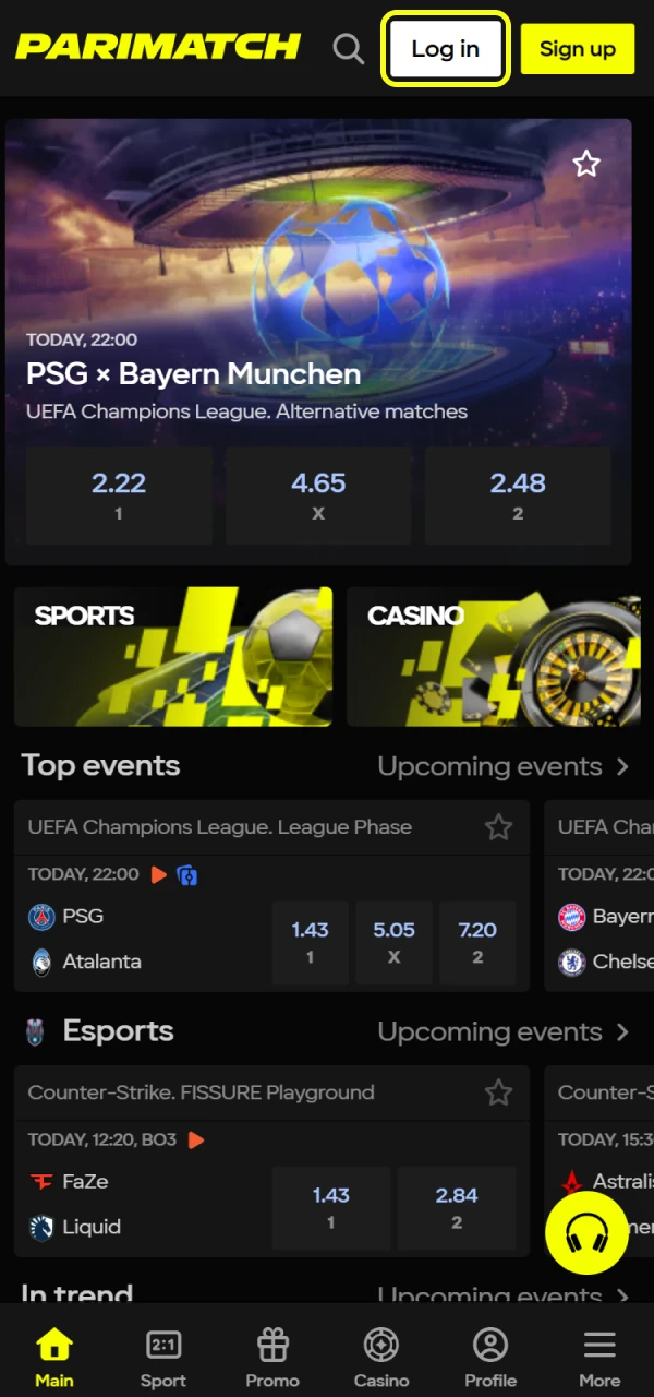 Log into your Parimatch Tanzania account from the main page.