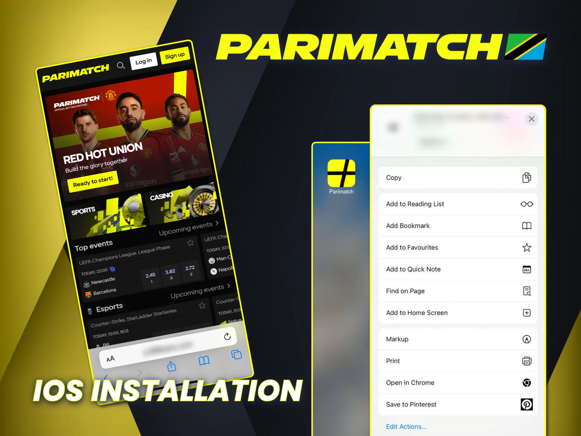 Install the Parimatch iOS PWA to your compartible Apple device.