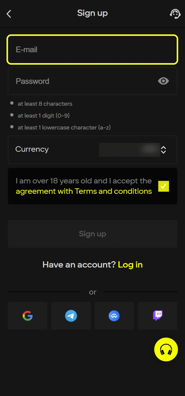 Input your mobile number or email for your Parimatch account.