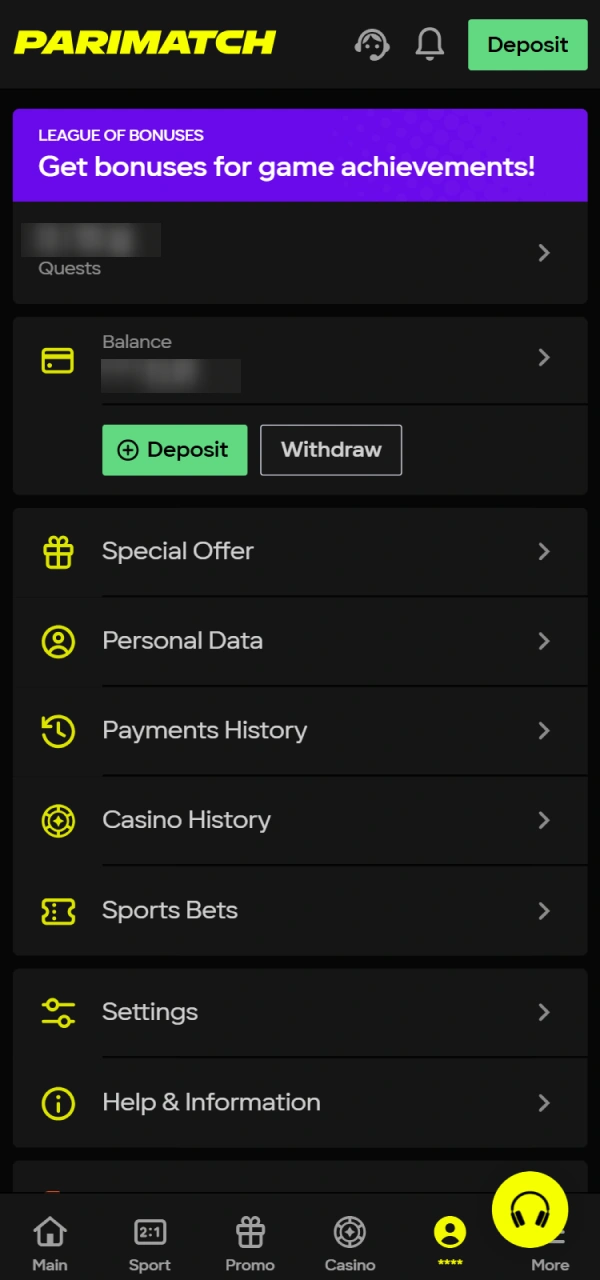Go to Parimatch account menu and find withdraw section.