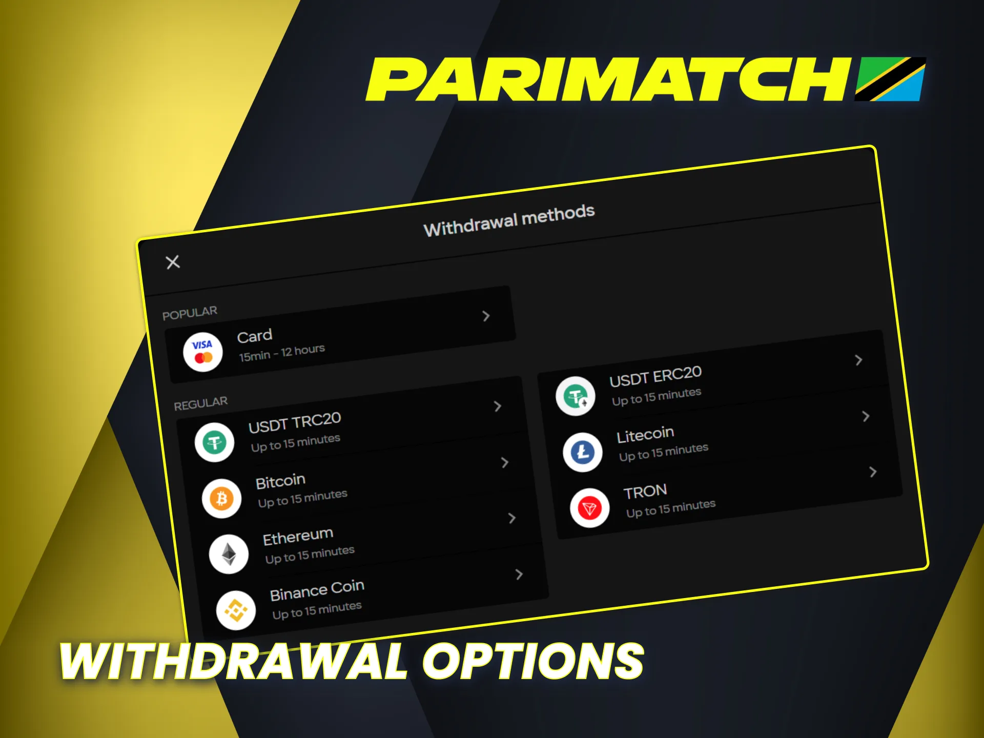 Withdraw winnings from Parimatch Tanzania website using various available methods.