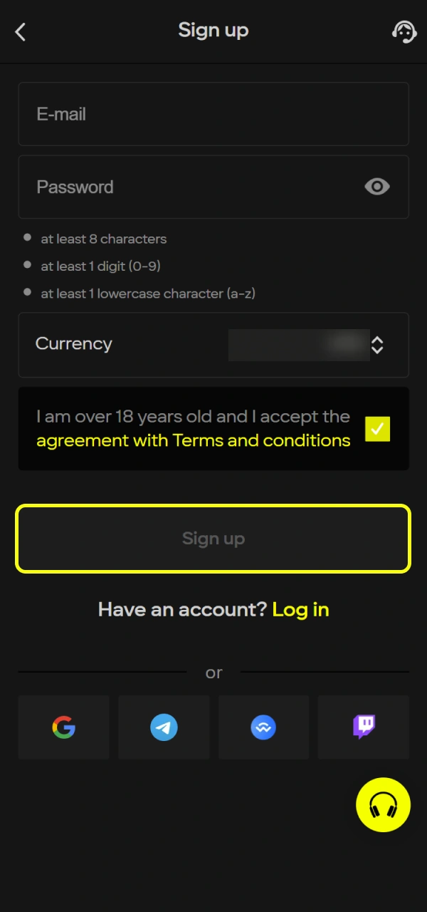 Click sign up to submit your Parimatch Tanzania registration.