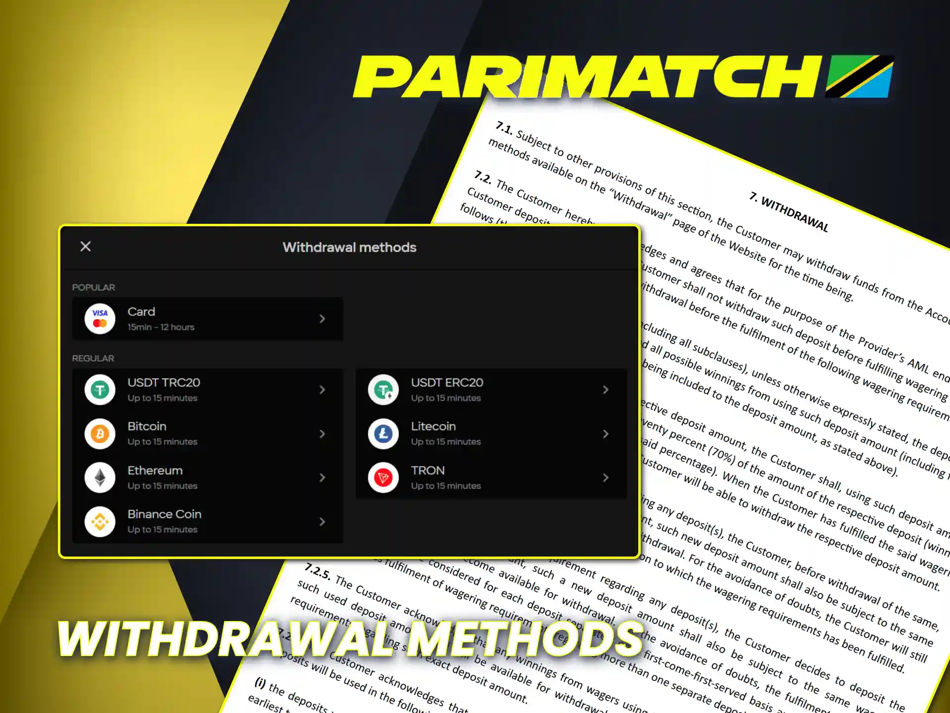 Sign up and withdraw Parimatch winnings using various methods.