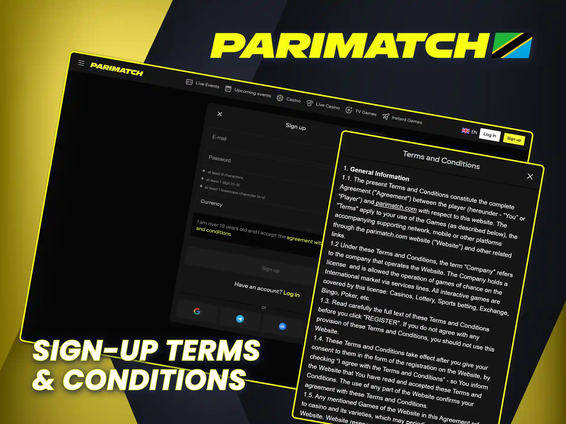Accept the Parimatch terms and conditions before you sign-up.