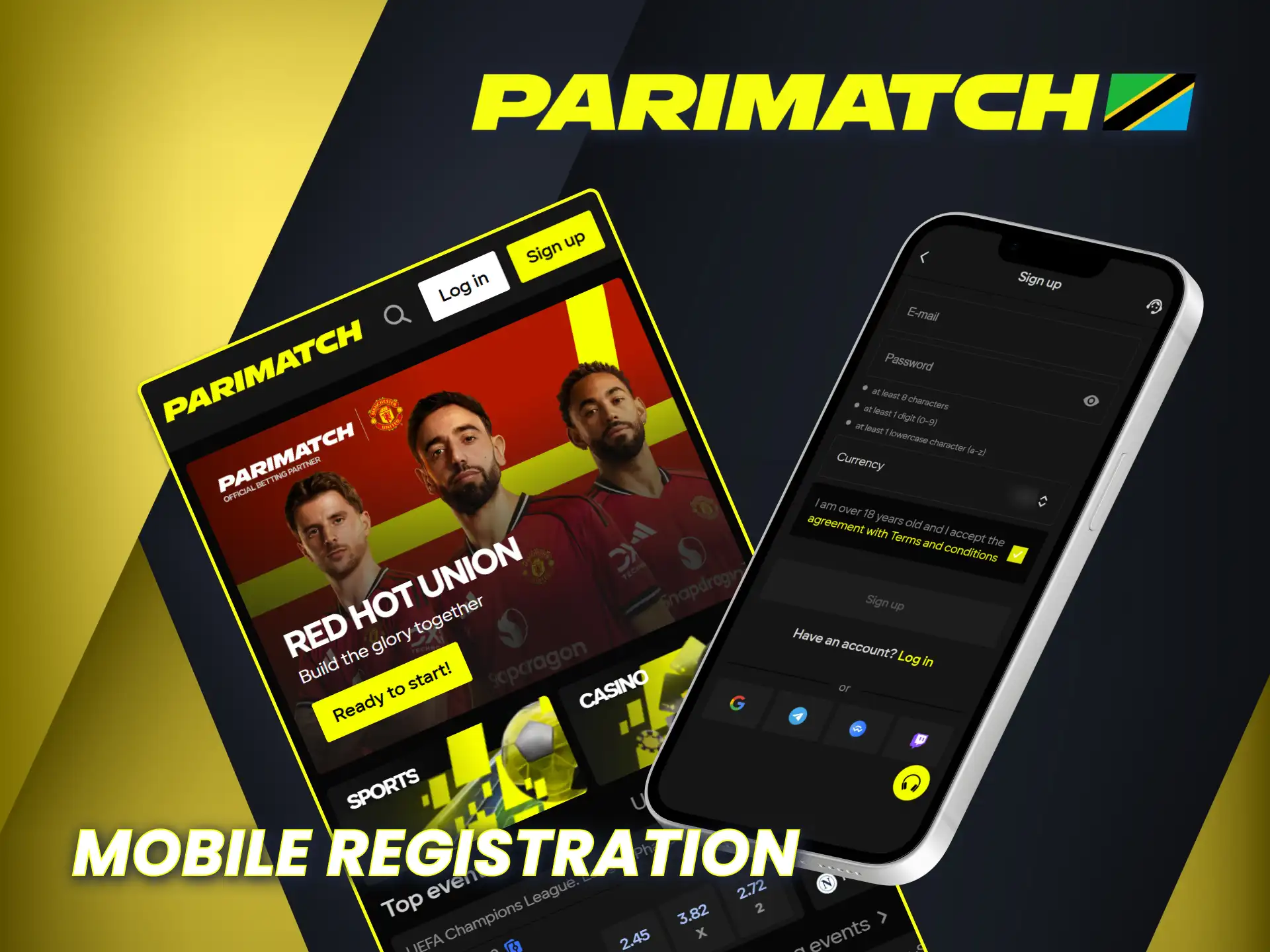 Create a Parimatch account using the mobile official site.