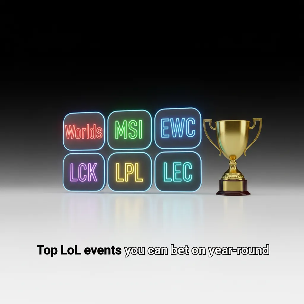 Top League of Legends tournaments to bet on year-round: Worlds, MSI, EWC, plus LCK, LPL, LEC.